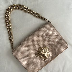 Versace Rose Gold Palazzo Sultan Medusa Swarovski Crystal Evening Shoulder Bag